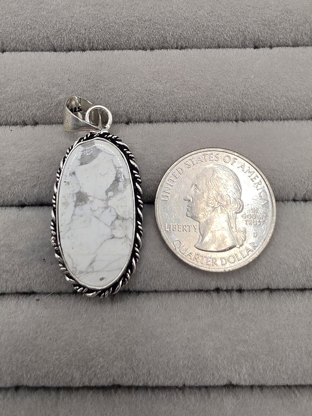White Howlite Oval Pendant in Silver Plated Rope Frame